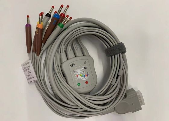 Cable de ECG de chumbo 10 cinza com 15 pinos Conector de banana padrão dos EUA 4.0