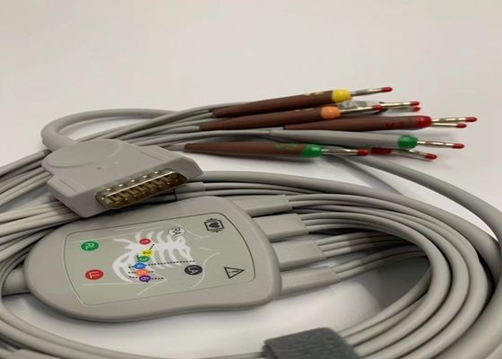 Cable de ECG de chumbo 10 cinza com 15 pinos Conector de banana padrão dos EUA 4.0