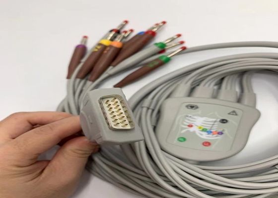 Cable de ECG de chumbo 10 cinza com 15 pinos Conector de banana padrão dos EUA 4.0