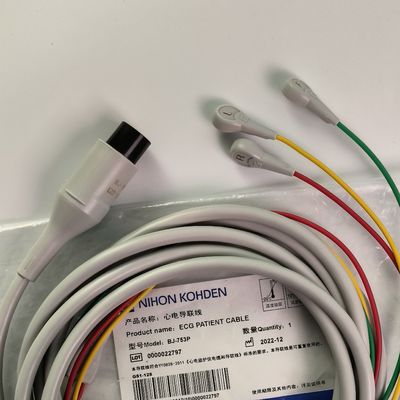 BJ-753P NIHON KOHDEN Cordão de condutividade cardíaca Cabeça redonda preta 6 pines Três botões de chumbo padrão europeu