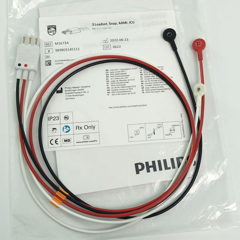 REF M1673A PHILIP Monitor do doente CBL 3 Ledset Snap AAMI ICU PN 989803145111
